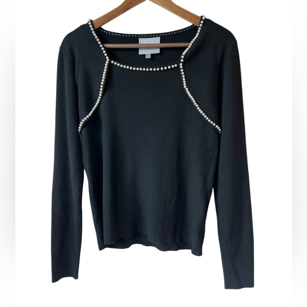 Liv Milano Black Long Sleeve Blouse with Pearl Collar